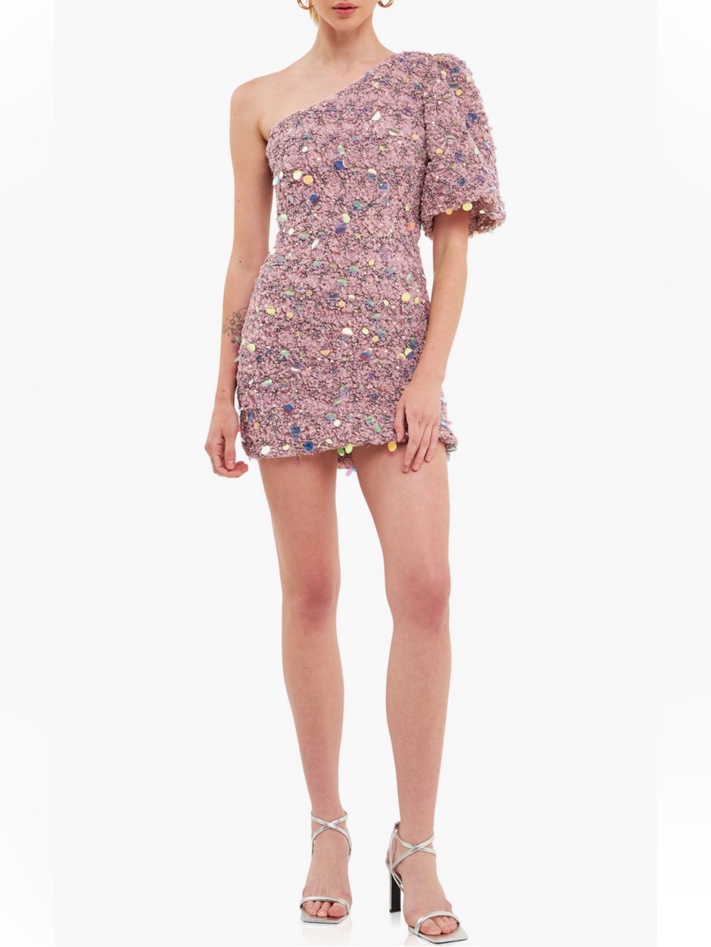 Endless Rose Premium Sequin Tulle One-Shoulder Minidress